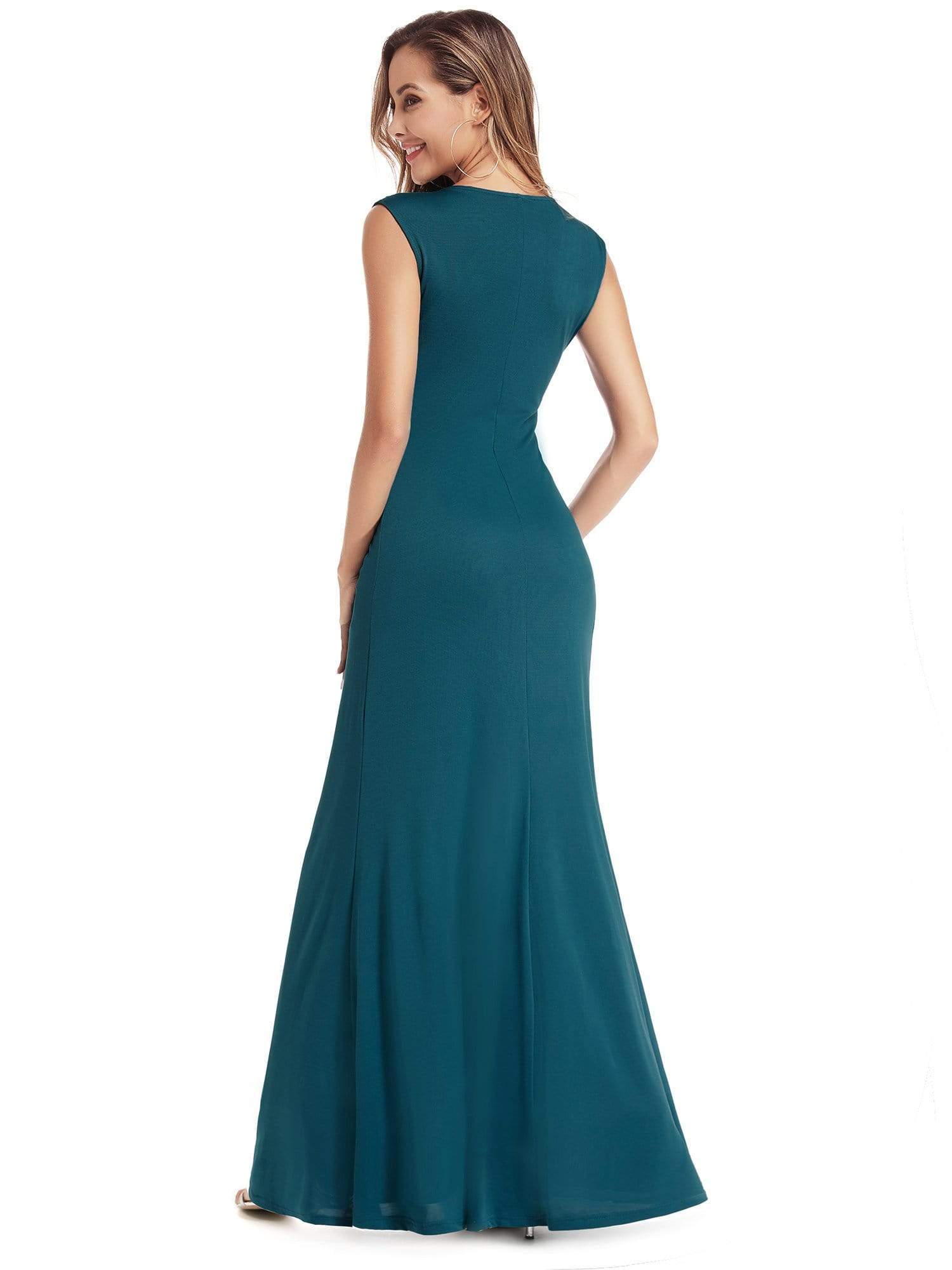 Women's V-Neck Wrap Sleeveless Floor Length Maxi Dress
