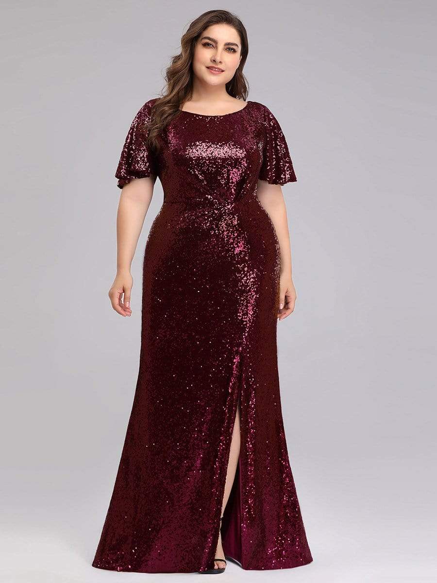 Women's Plus Size Sequin Gowns for Party with Side Split