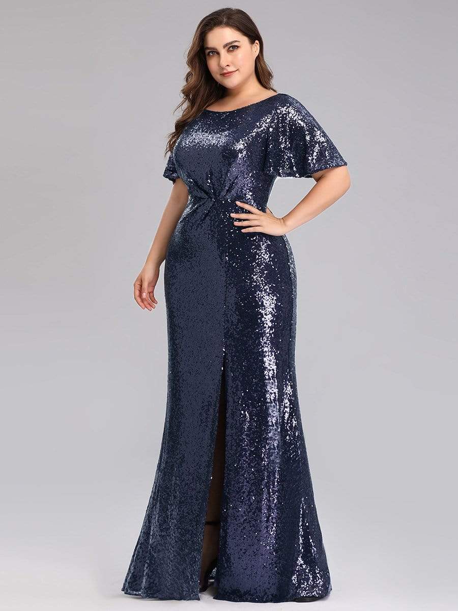 Women's Plus Size Sequin Gowns for Party with Side Split