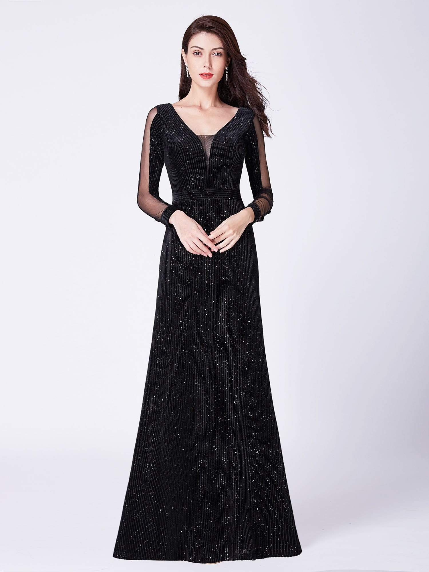 Shimmery Velvet Evening Dresses for Women with Long Sleeves