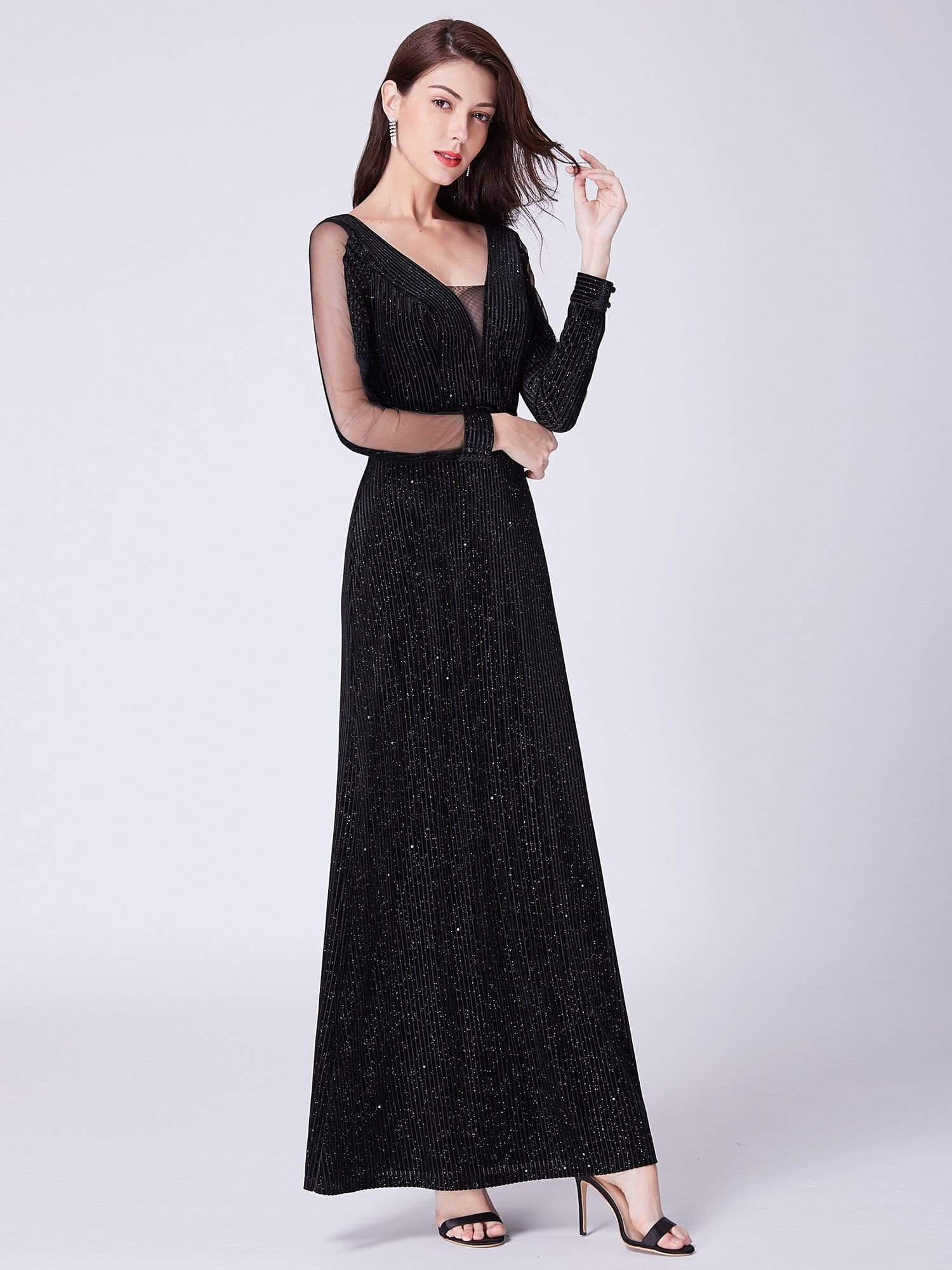 Shimmery Velvet Evening Dresses for Women with Long Sleeves