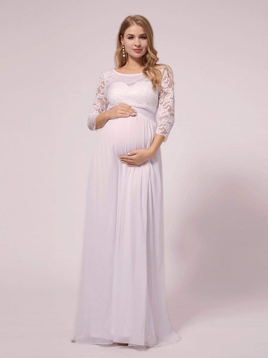 Full-sleeves Lace Bodice Maxi Maternity Dress