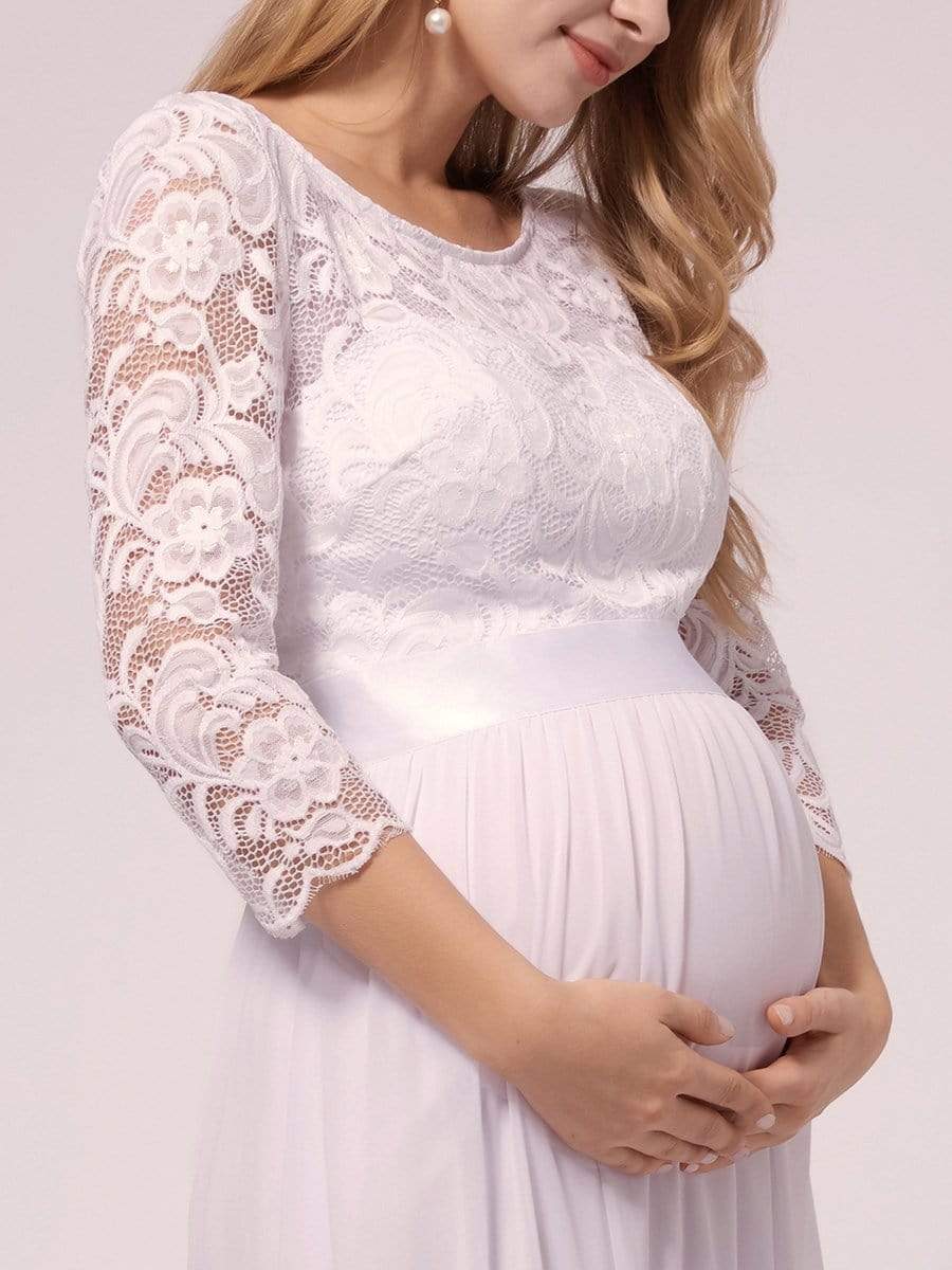 Full-sleeves Lace Bodice Maxi Maternity Dress