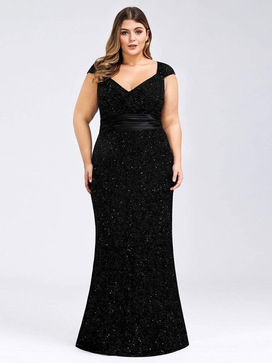 Women's Maxi Long V-Neck Glitter Plus Size Bodycon Evening Dresses