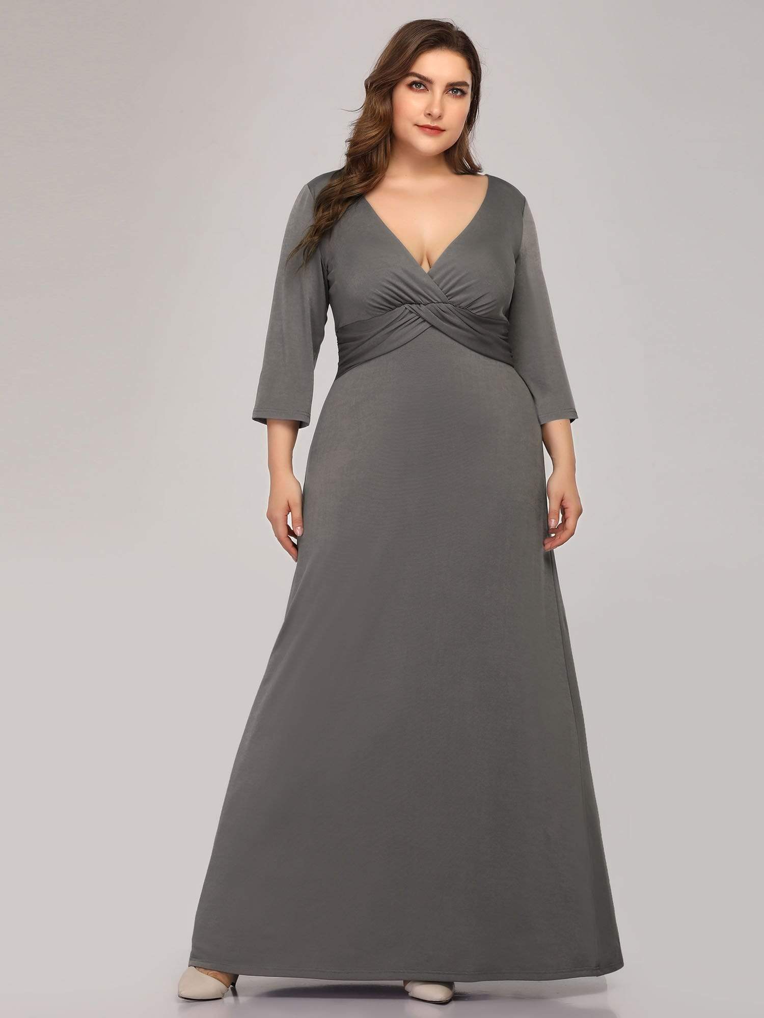 Women's Plus Size V-Neck Font Wrap Floor-Length Evening Dress
