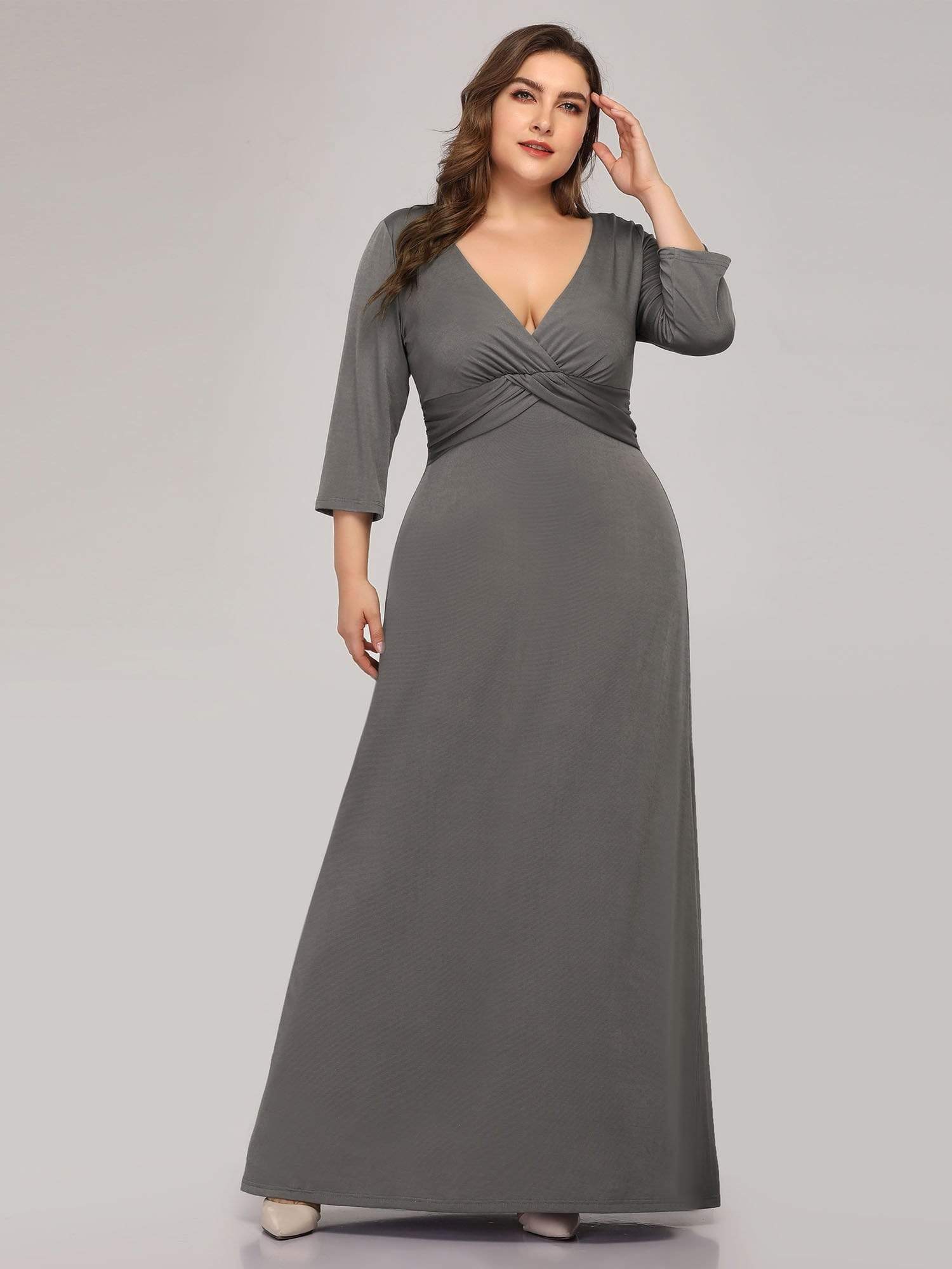 Women's Plus Size V-Neck Font Wrap Floor-Length Evening Dress