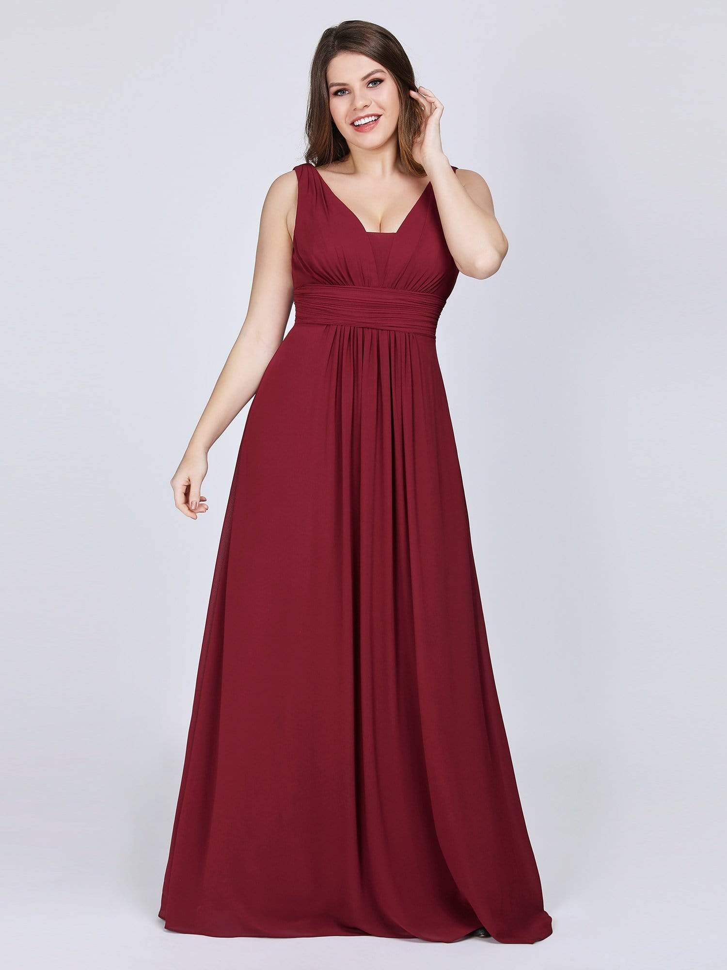 Plus Size Sleeveless V-Neck Simple Evening Dress