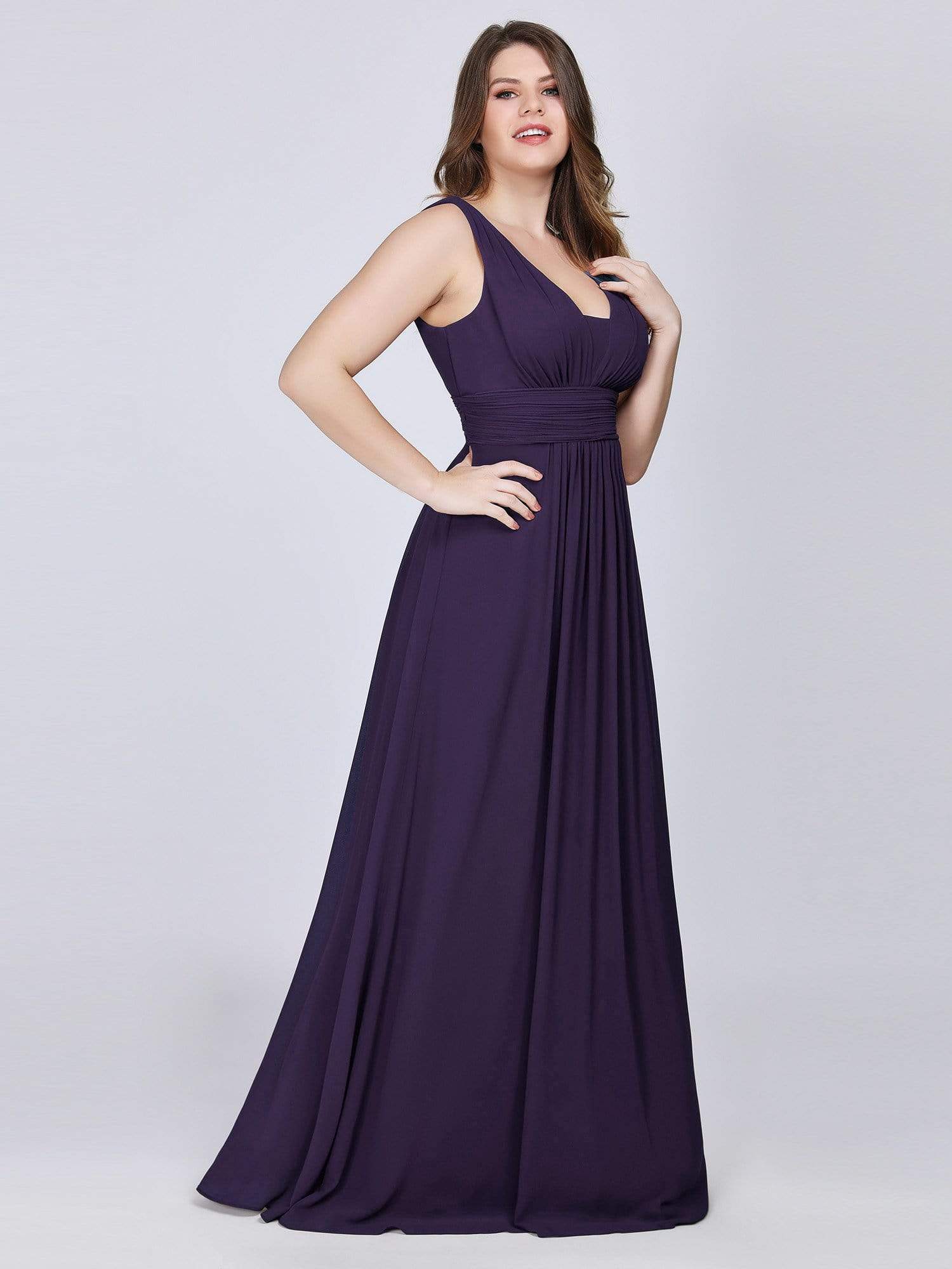 Plus Size Sleeveless V-Neck Simple Evening Dress