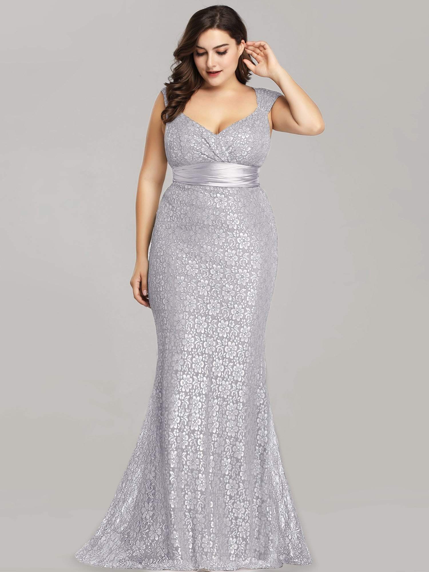 Plus Size Fishtail Evening Party Dresses for Women with Cap Sleeve