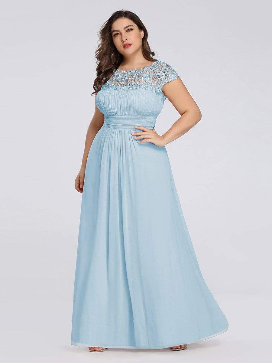 Maxi Long Lace Cap Sleeve Elegant Plus Size Evening Gowns