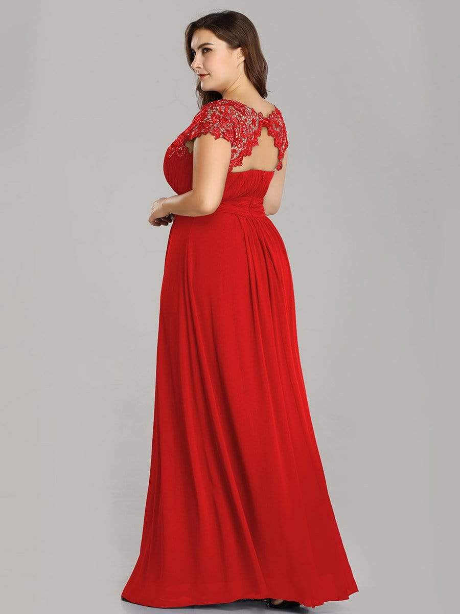 Maxi Long Lace Cap Sleeve Elegant Plus Size Evening Gowns