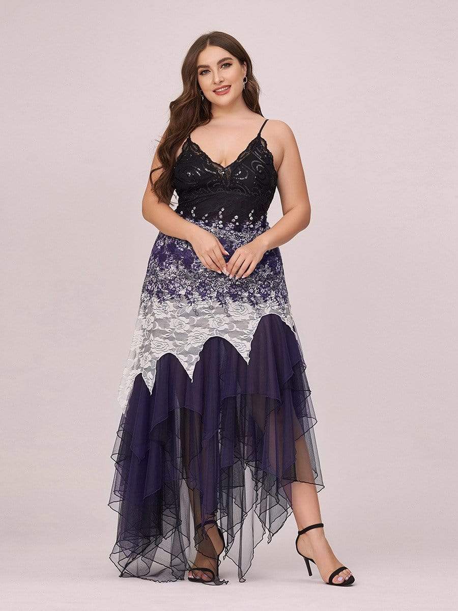 Sexy V Neck Irregular Hem Plus Size Cocktail Prom Dresses