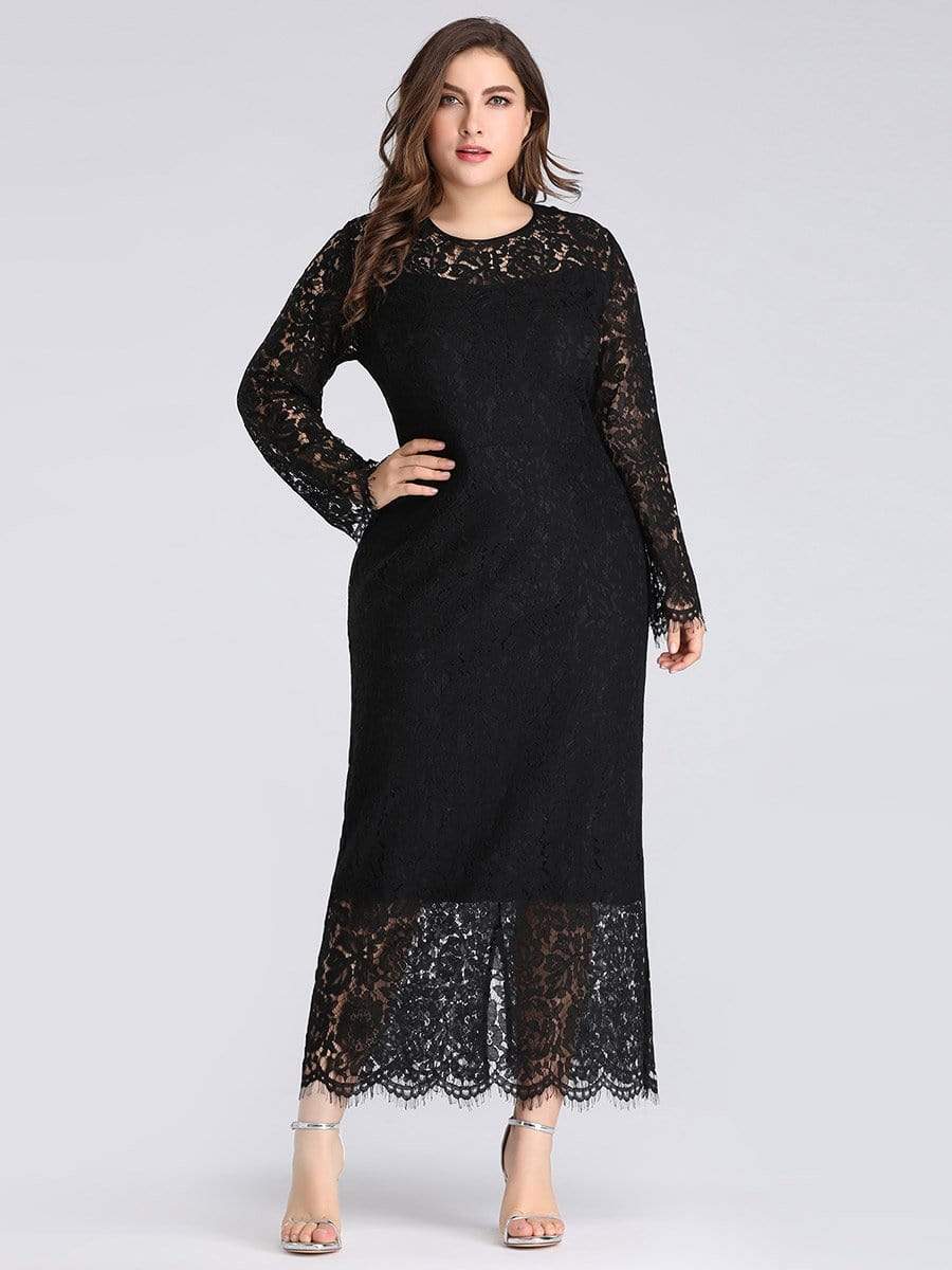 Plus Size Lace Print Mother of the Bride Dresses with Long Sleeve