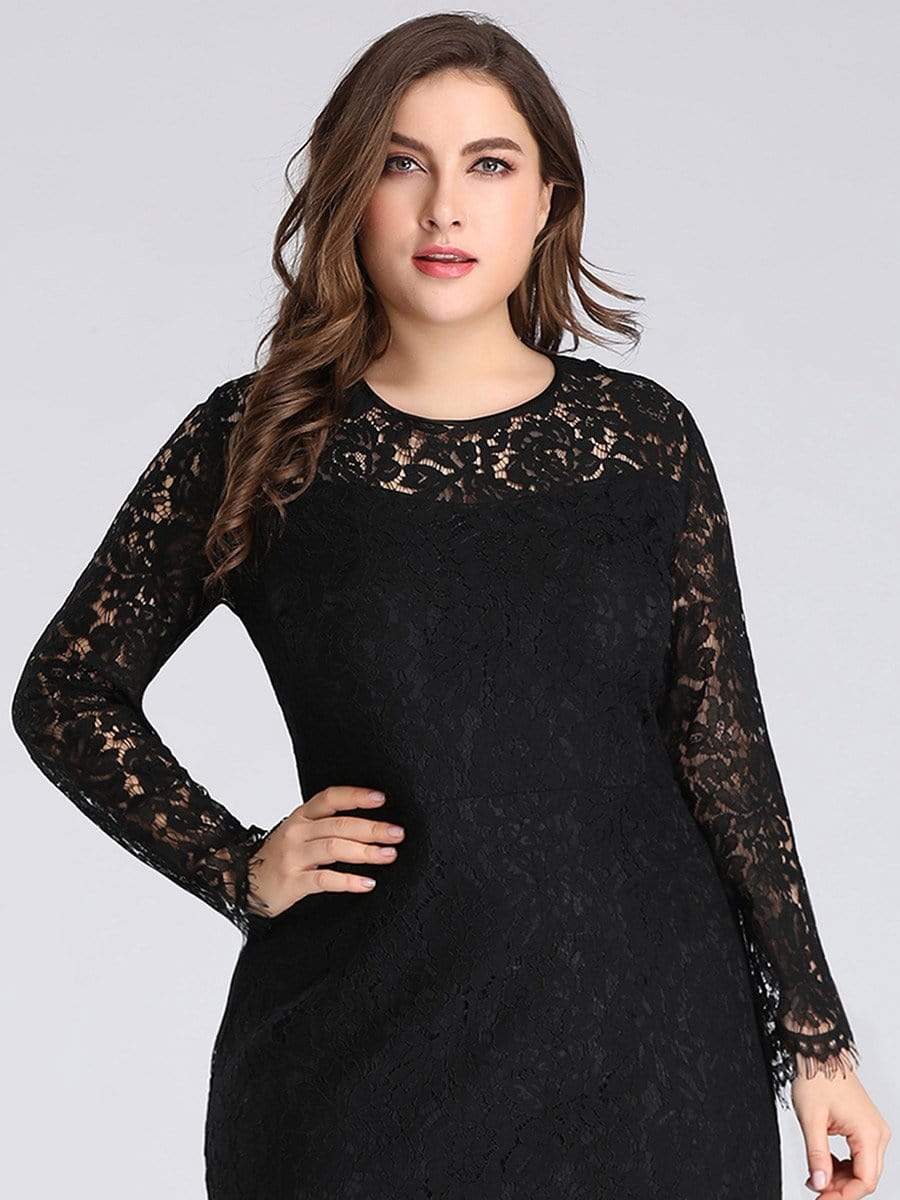 Plus Size Lace Print Mother of the Bride Dresses with Long Sleeve