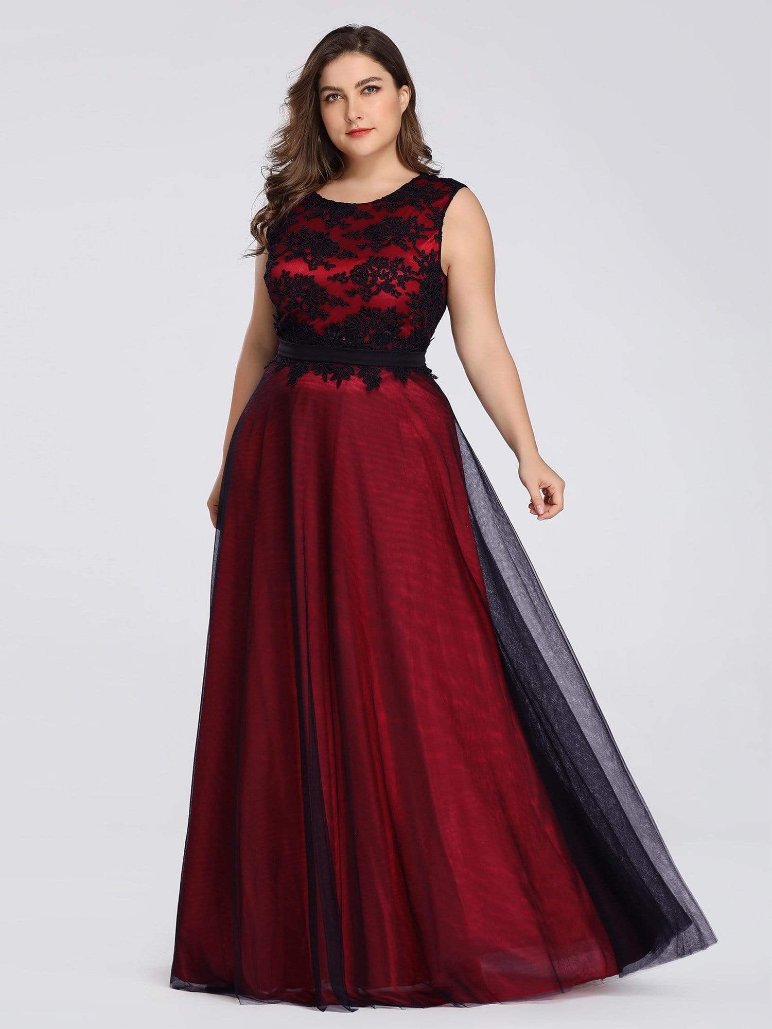 Floor Length Plus Size Lace Evening Dresses with Black Brocade