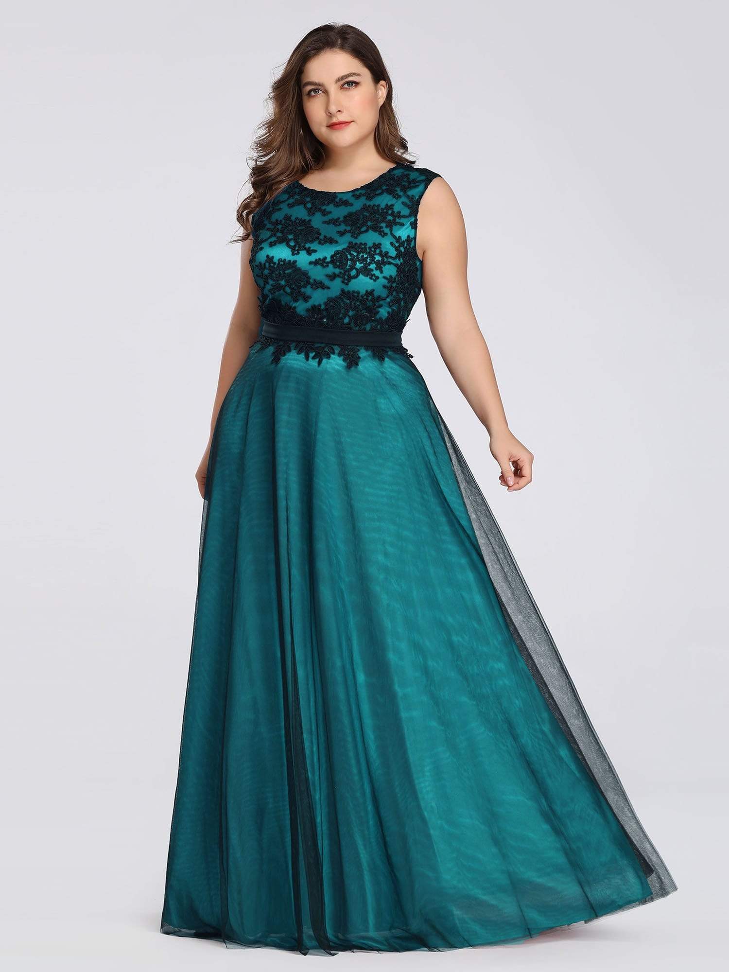 Floor Length Plus Size Lace Evening Dresses with Black Brocade