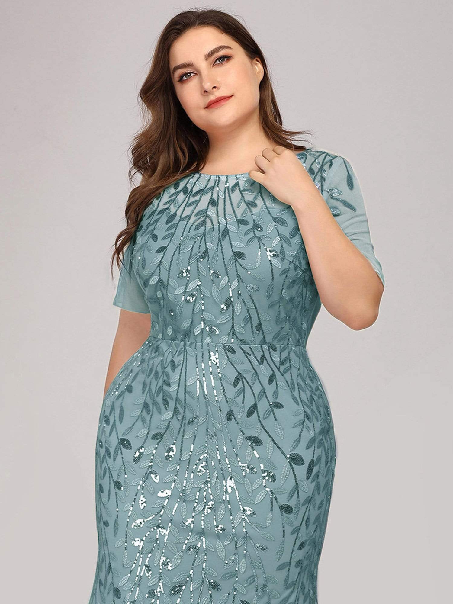 Floral Sequin Print Maxi Long Plus Size Mermaid Tulle Dresses