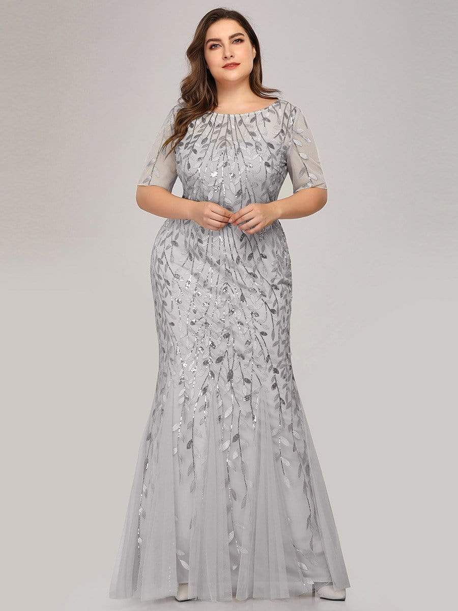 Floral Sequin Print Maxi Long Plus Size Mermaid Tulle Dresses