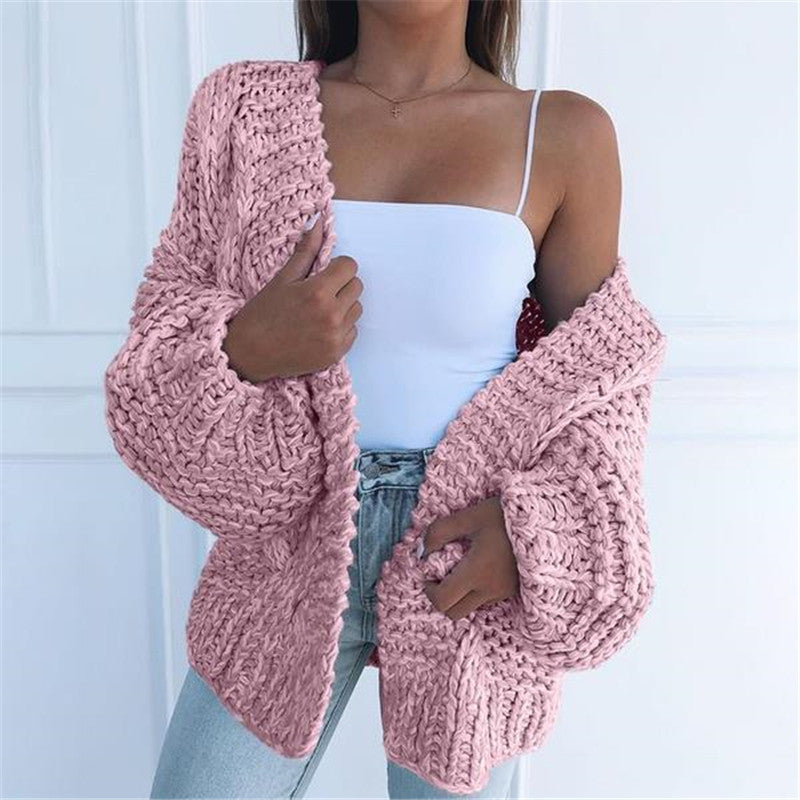 Solid Loose Knit Casual Cardigan