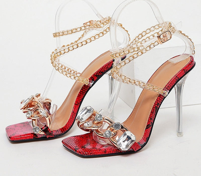 Lace-Up Chain Strap High Heels