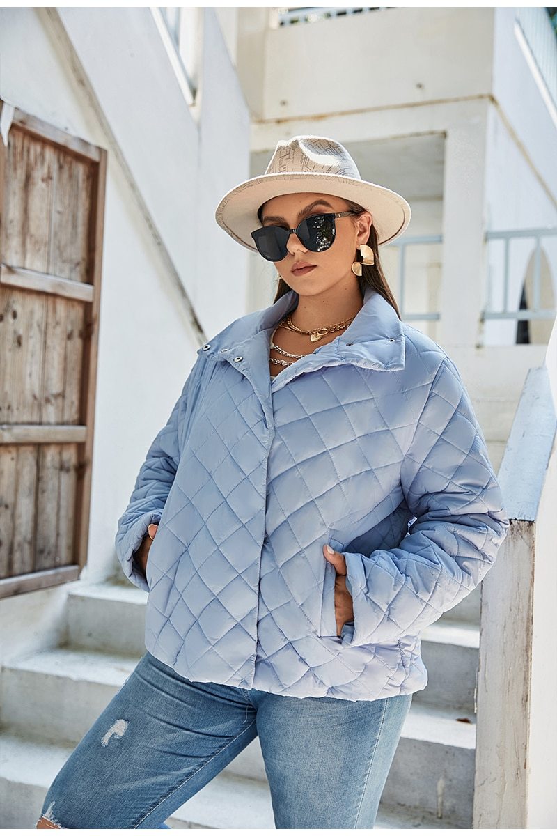 Plus Size Slant Pocket Buttoned Quilted Jacket For Women