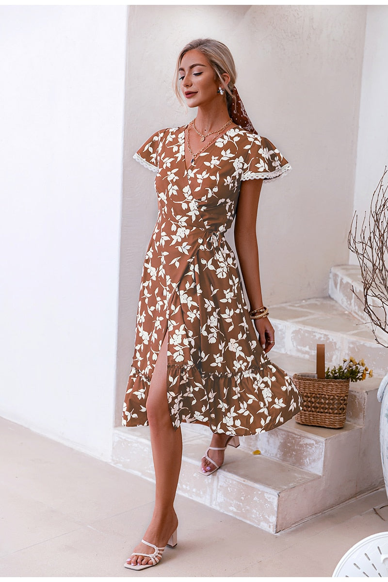 Summer V-neck short sleeve printed women's dress