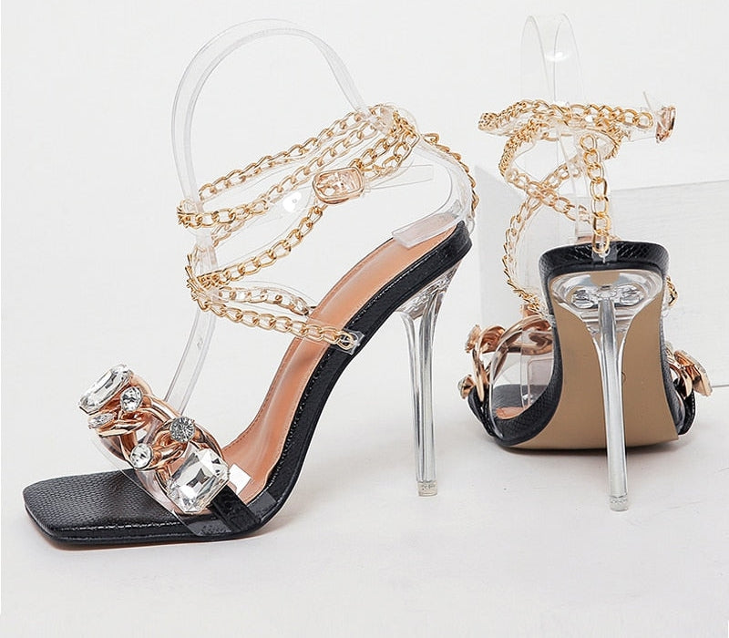 Lace-Up Chain Strap High Heels