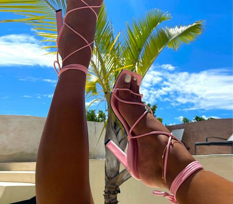 Lace-Up Strappy High Pump Heels