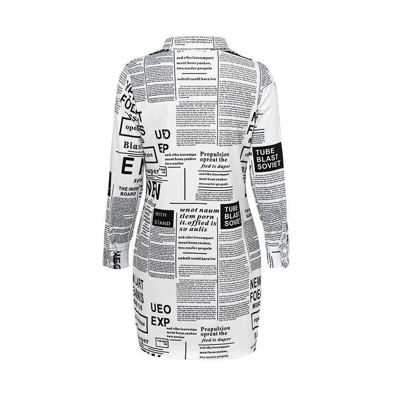 Newspaper Print Long Sleeve Casual Shirt