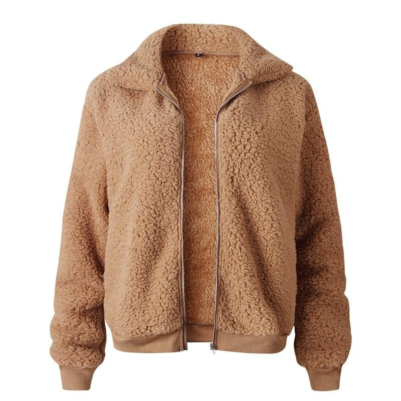 Solild Plush Faux Shearling Coat Jacket