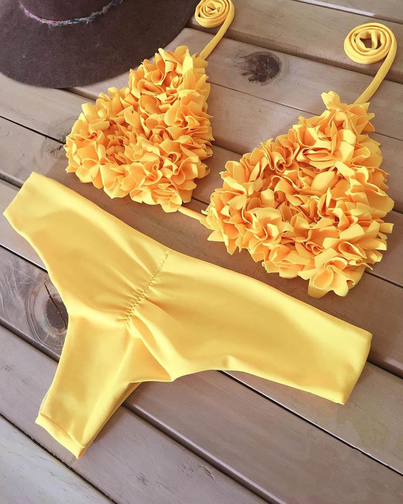 Outlet26 Brazilian Biquini Mujer Tow Pieces Bikini Set Sexy Swimwear Women Swimsuit Halter Bathing Suits Beach Wear Swim Yellow