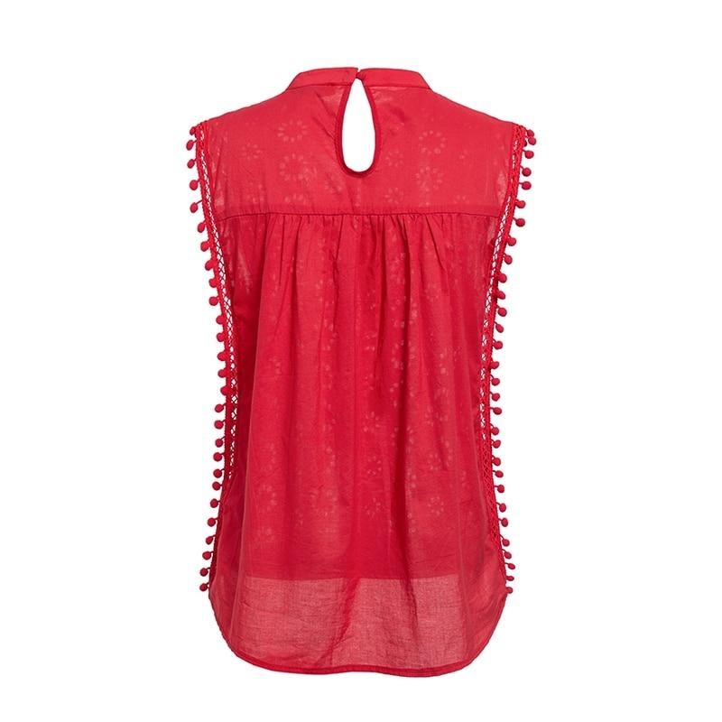 Elegant tank top women blouse Cotton embroidery red shirts