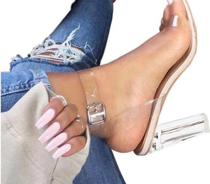 Transparent Ankle Strap Chunky Heels
