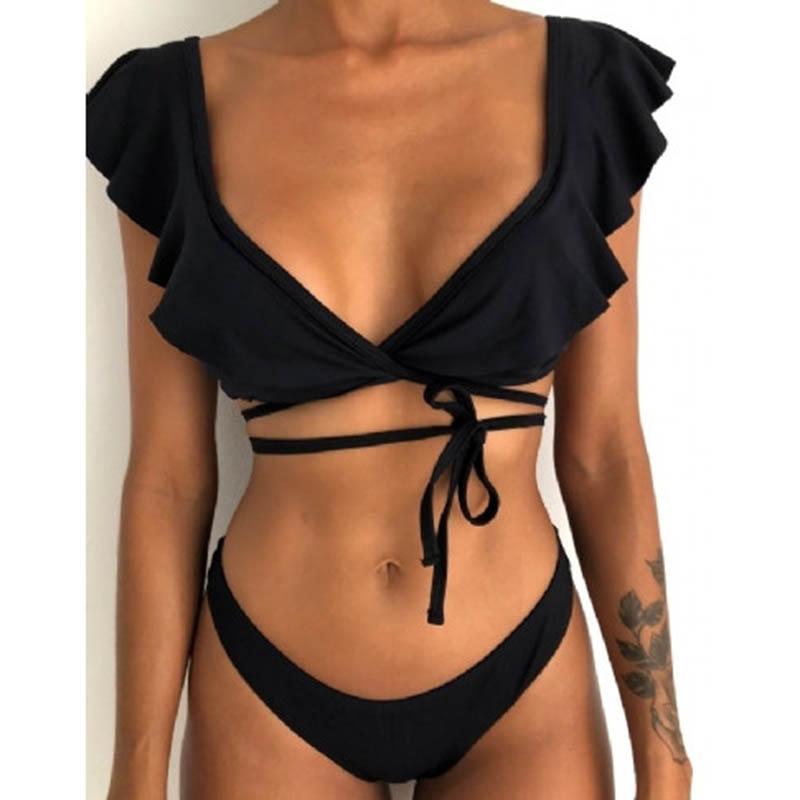 Women Off The Shoulder Print Ruffled Bikini Mujer New Sexy Swimwear Women Swimsuit Brazilian Bikini Set Thong Biquinis