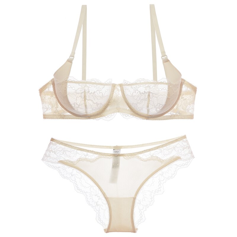 Sexy Ultra-Thin Lace Half Cup Transparent And Comfortable Girls Bra Sets