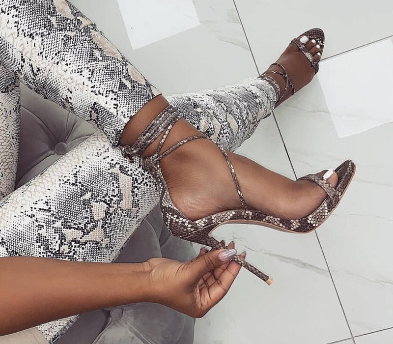 Lace-Up Strappy Square Toe High Heels