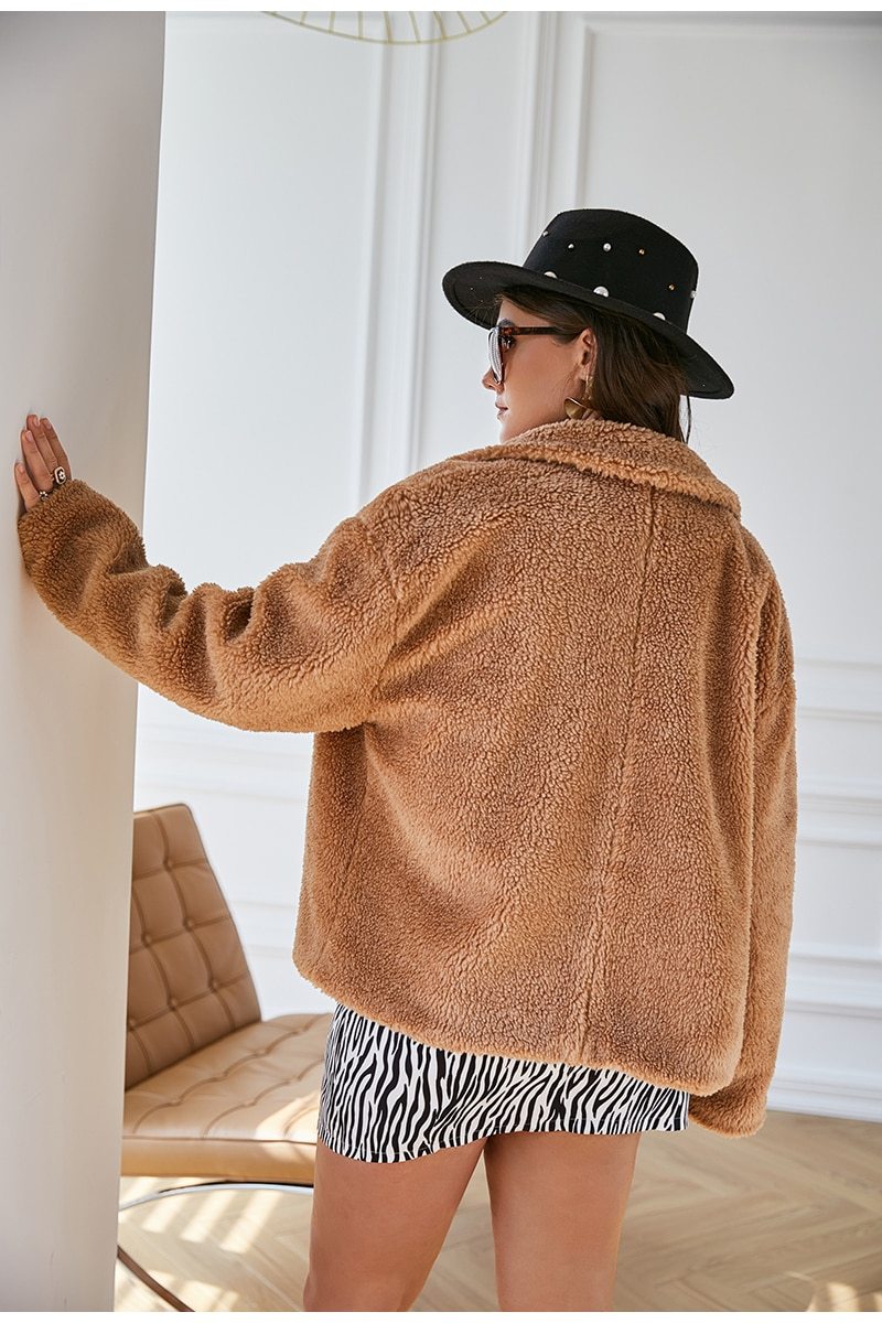 Plus Size Elegant Winter Jacket Teddy Coat Long Sleeve Large Lapel