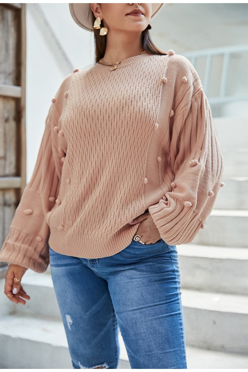 Plus Size Oversized Knitted Sweater With Lantern Sleeve