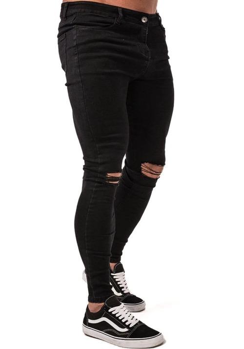 MENS RIPPED KNEE JEANS BLACK