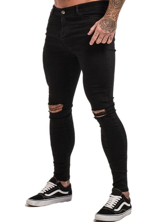 MENS RIPPED KNEE JEANS BLACK