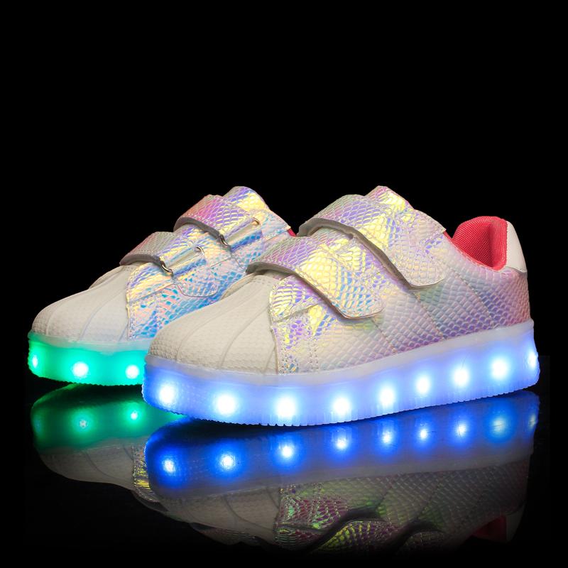 Outlet26 Fashion LED Light Up Shoes USB Charging Sneakers - kids White