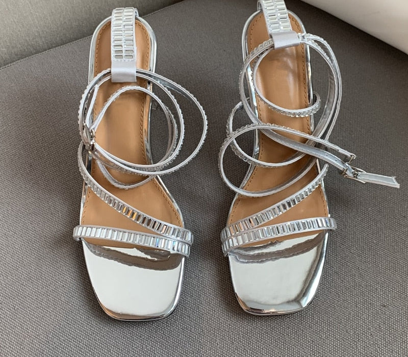 Lace-Up Strappy Square Toe High Heels Sandals