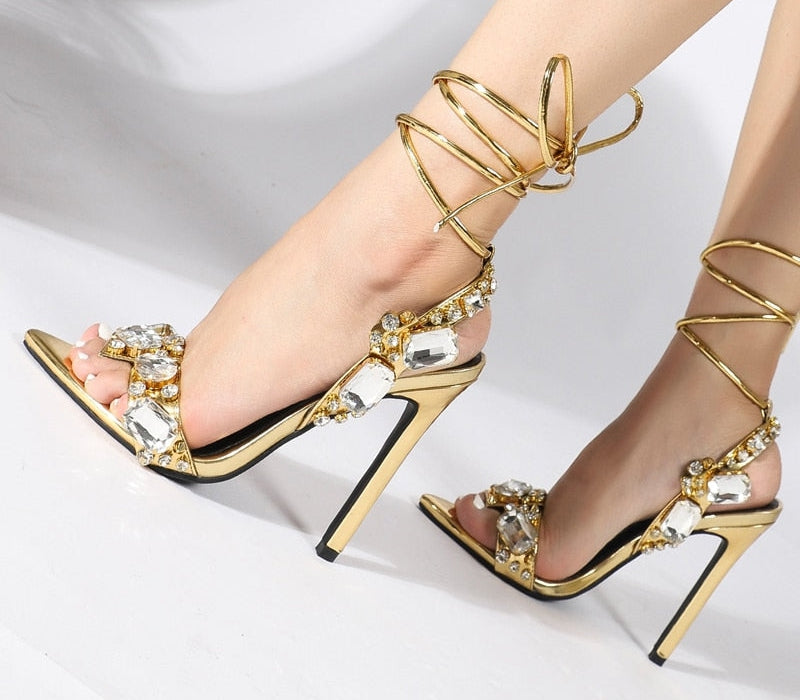 Pointed Toe Lace-Up Strappy High Heels