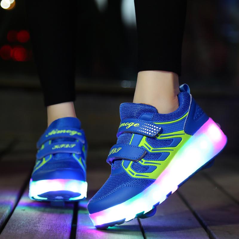 Fashion Roller LED Light Up Double Wheels  Shoes - kids