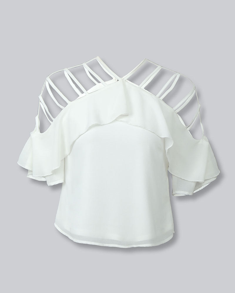 Ladder Cut Out Ruffles Casual Blouse