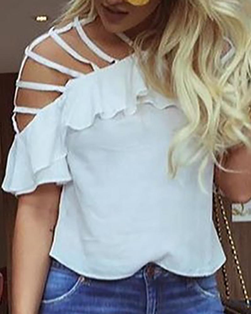 Ladder Cut Out Ruffles Casual Blouse