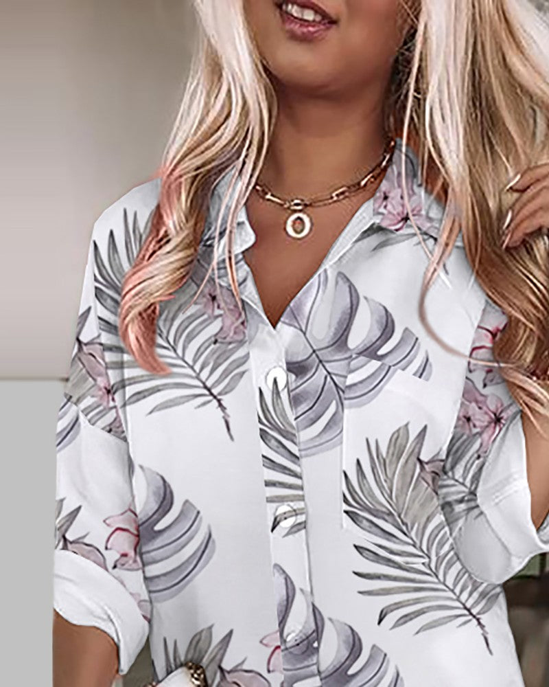 Tropical Print Chain Decor Buttoned Shirt