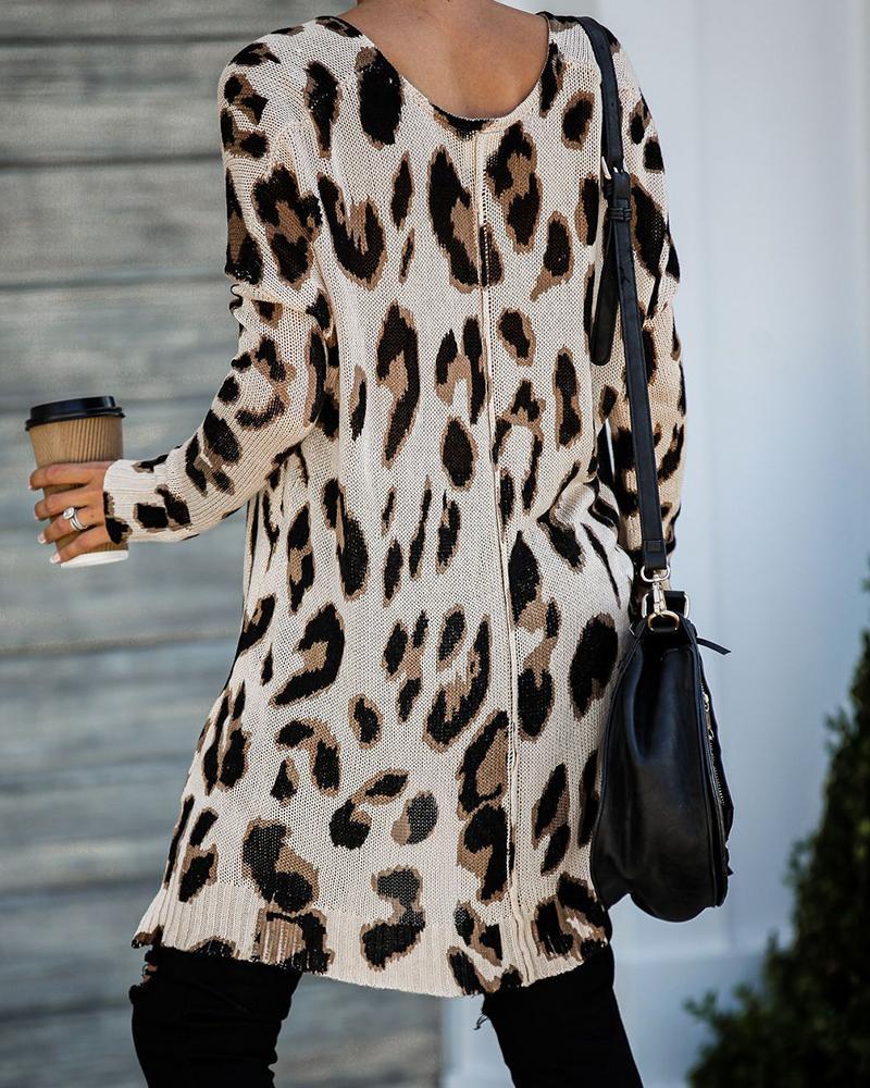 Leopard Print Long Sleeve Loose Tops