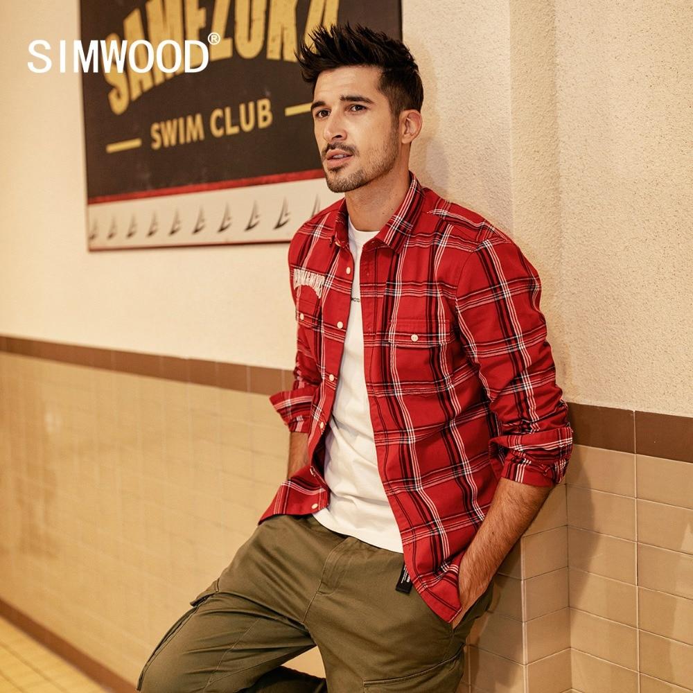 Outlet26 Casual Plaid Shirts Men High Quality Letter Embroidered red plaid
