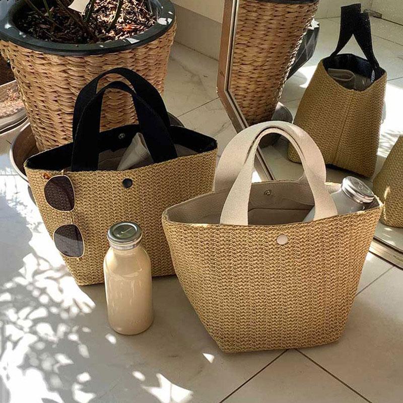 Outlet26 Casual Rattan Straw Wicker Woven Bucket Tote Bag white